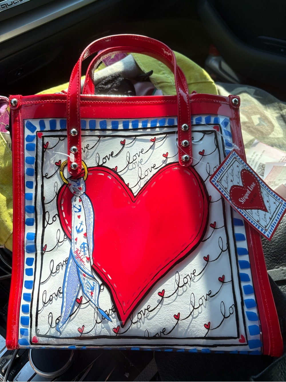 Brighton Red Heart Mini Tote with Blue Accent